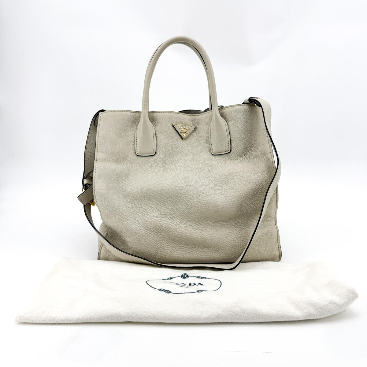 Prada Convertible Shopper Tote Vitello Daino, Gray, Leather, Tote Bag
