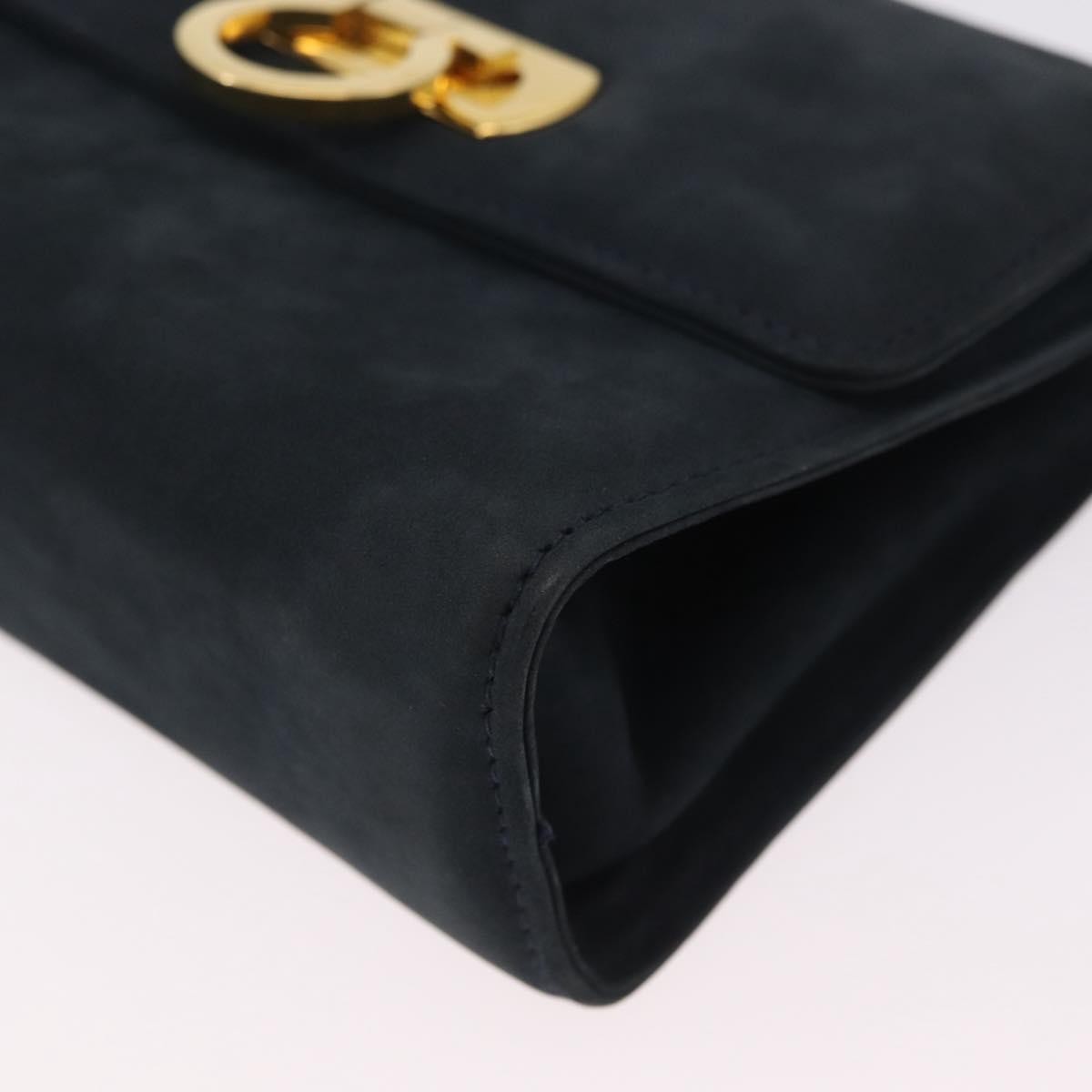 Salvatore Ferragamo Gancini Flap Suede, Navy, Suede, Shoulder Bag