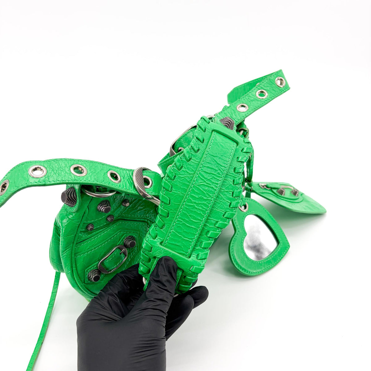 Balenciaga Le Cagole Giant Studs Leather, Green, Leather, Shoulder Bag