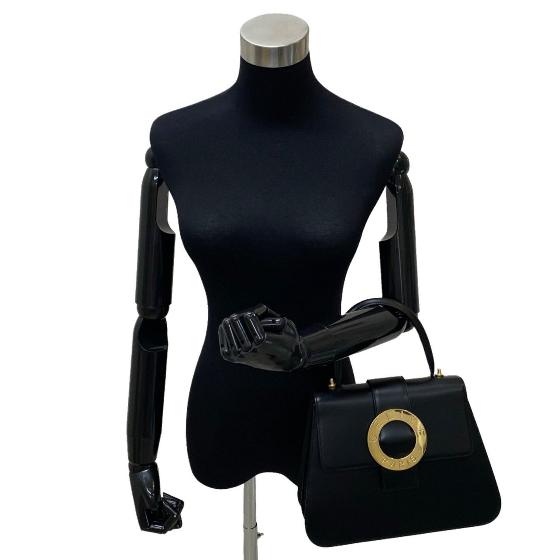 Céline Logo du cercle, Black, Leather, handbag