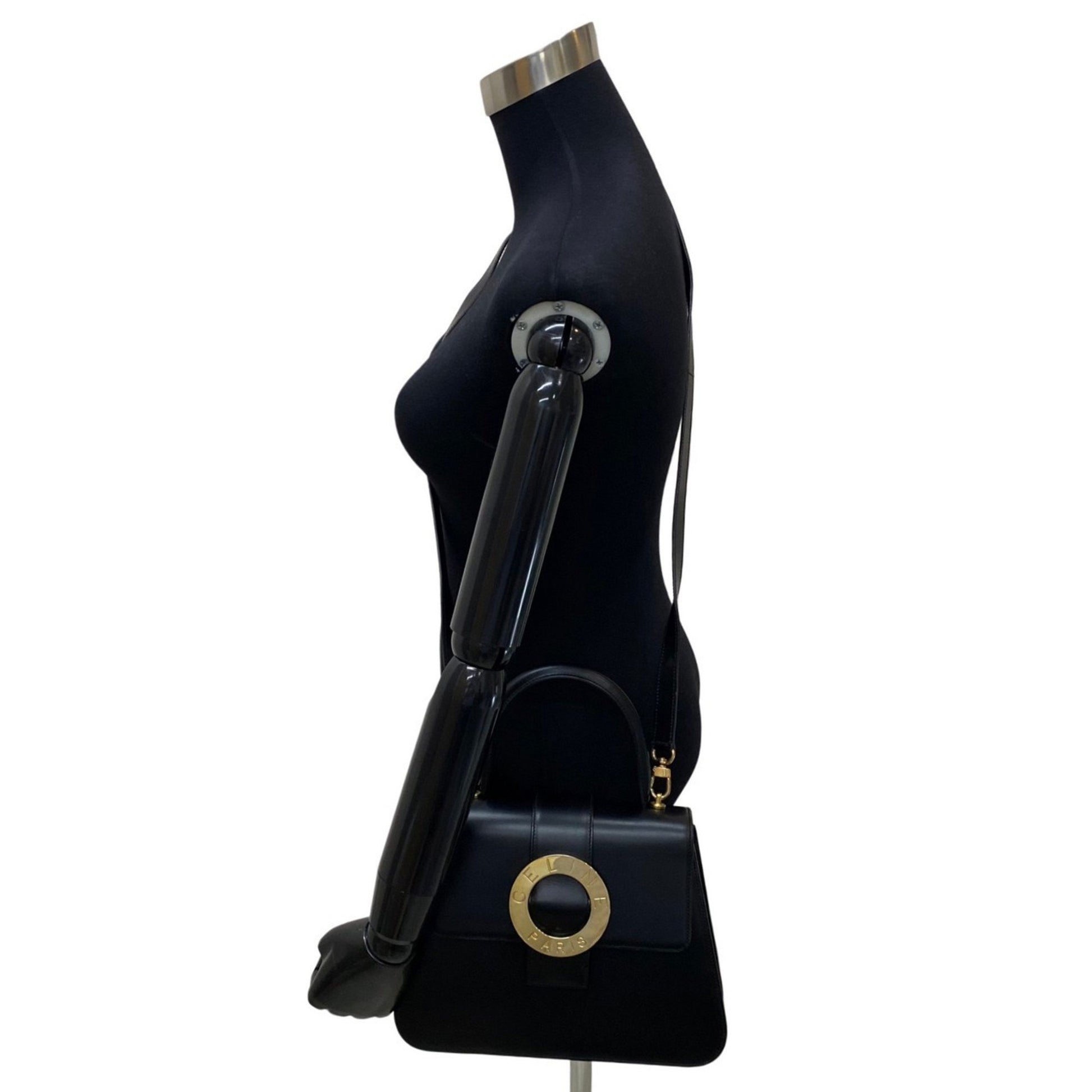 Céline Logo du cercle, Black, Leather, handbag