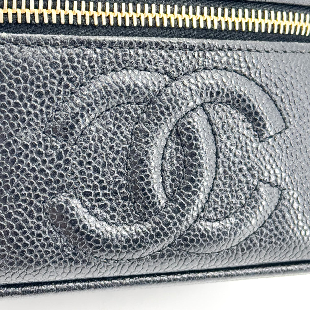 Chanel Vintage Timeless Cosmetic Case Caviar, Black, Leather, Clutch