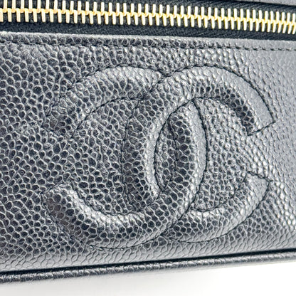 Chanel Vintage Timeless Cosmetic Case Caviar, Black, Leather, Clutch