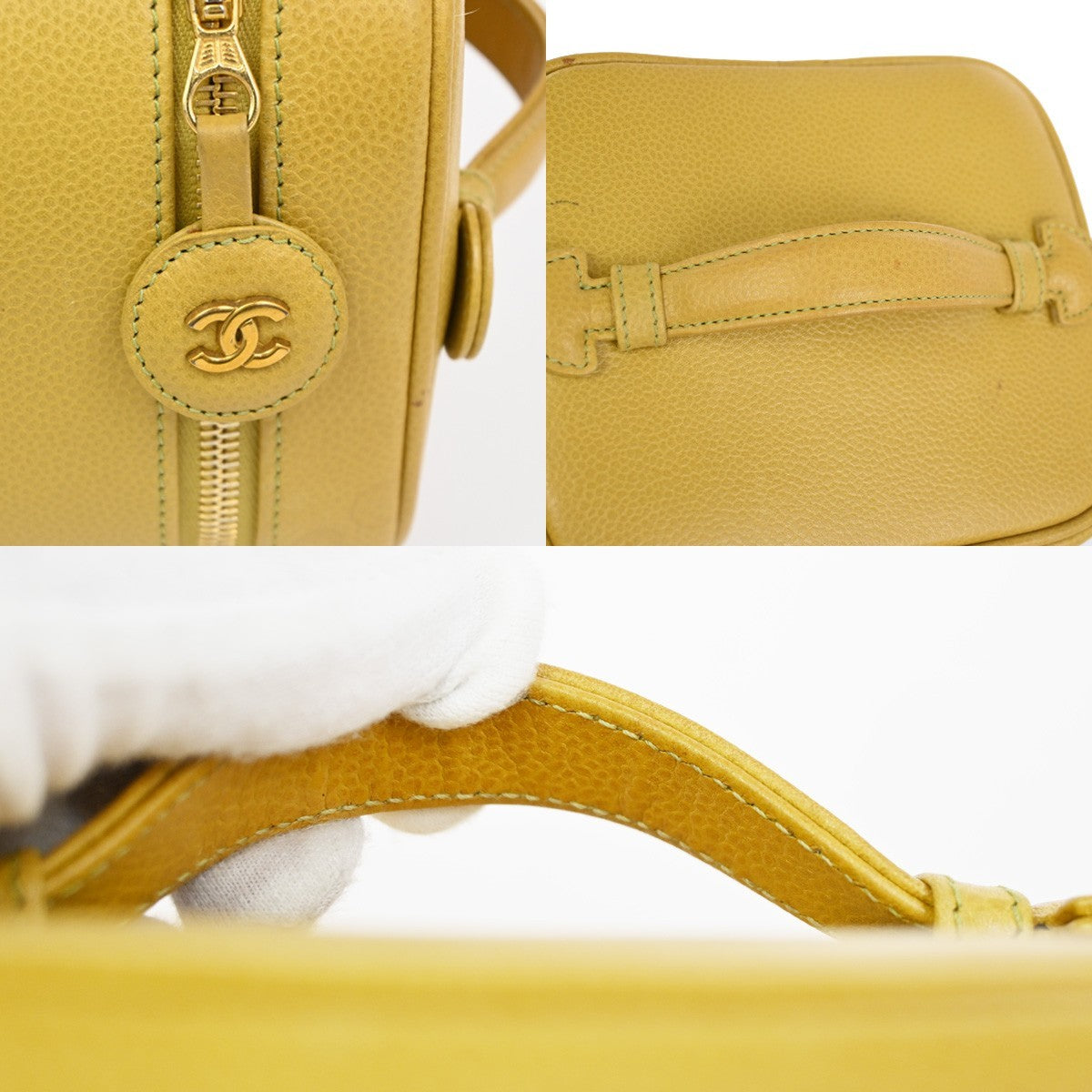 Chanel Vintage Timeless Cosmetic Case Caviar, Yellow, Leather, Clutch