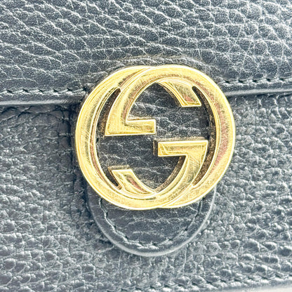 Gucci Interlocking Wallet on Chain Leather, Black, Leather, Shoulder Bag