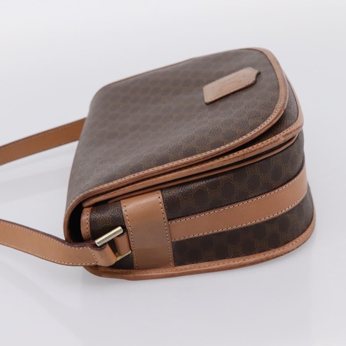 Celine Vintage Saddle Flap Macadam Coated Canvas, Brown, Canvas, Shoulder Bag