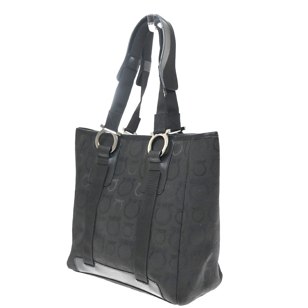 Salvatore Ferragamo Gancini Tote Canvas, Black, Canvas, Tote Bag