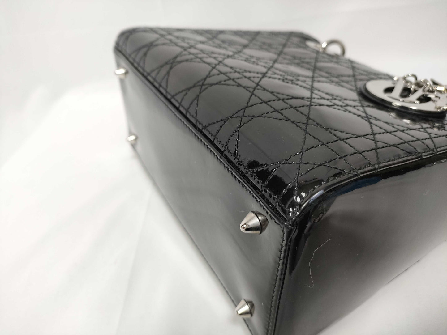 Christian Dior Lady Dior Patent, Black, Patent Leather, Handbag