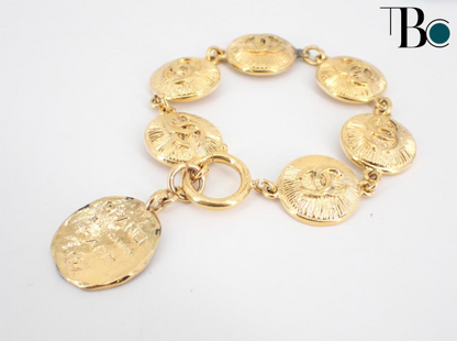 Chanel CC Chain Detail Cuff Bracelet Metal with Leather, GOLD, METAL, Bracelet