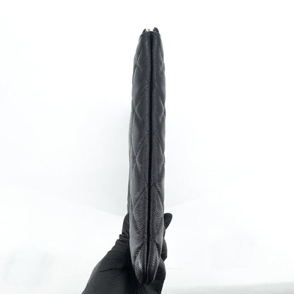 Chanel O Case Clutch Quilted Caviar, Black, Leather, Clutch