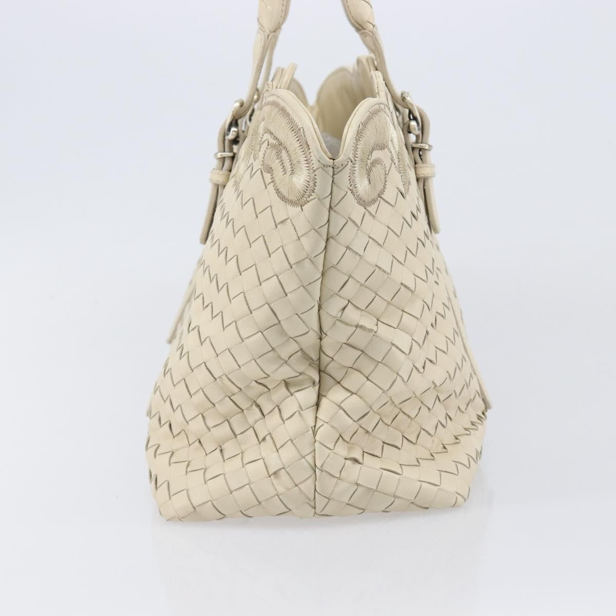 Bottega Veneta Belted Cabas Tote Intrecciato Nappa with Stitched Detail, White, Leather, Tote Bag