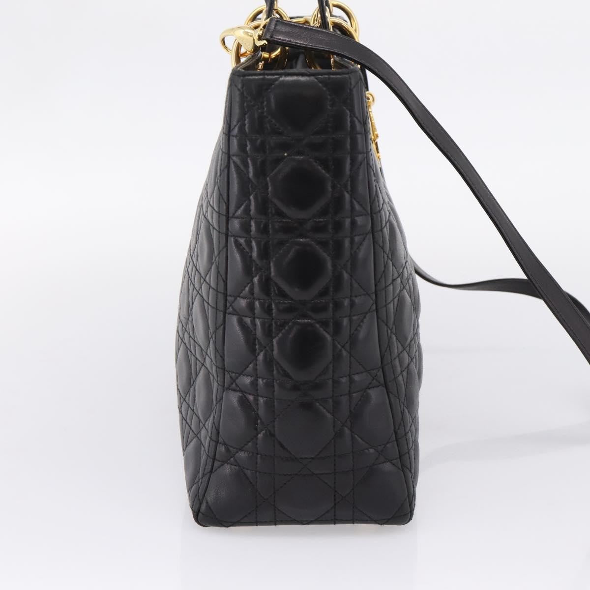Christian Dior Vintage Lady Dior Cannage Quilt Lambskin, Black, Leather, Handbag