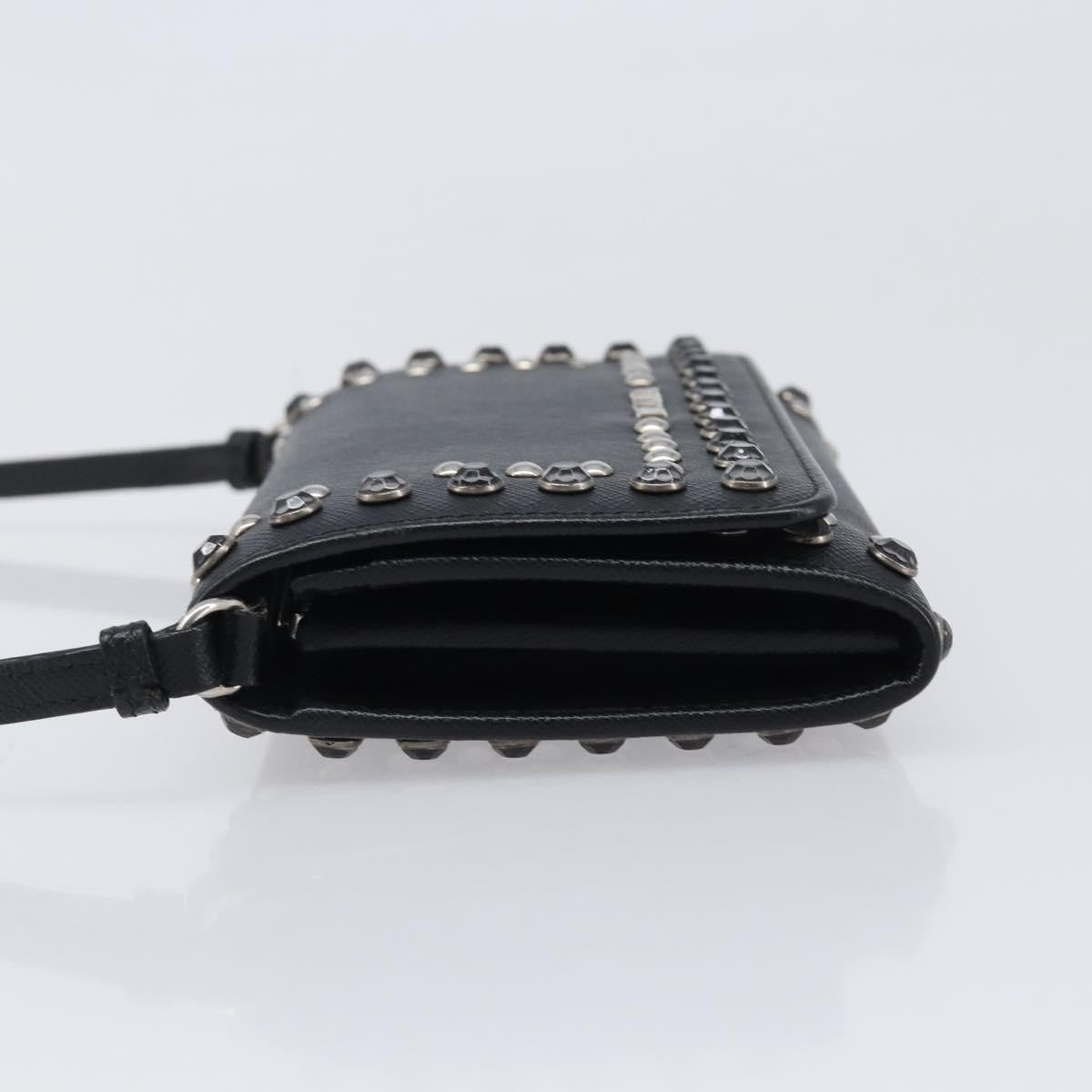 Prada Flap Studded Saffiano Leather, Black, Leather, Crossbody Bag