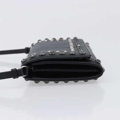 Prada Flap Studded Saffiano Leather, Black, Leather, Crossbody Bag