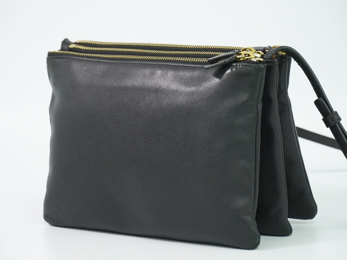 Celine Trio Leather, Black, Leather, Crossbody Bag