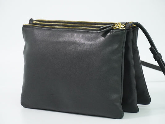 Celine Trio Leather, Black, Leather, Crossbody Bag