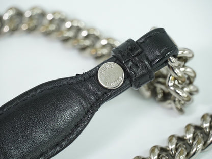 Fendi Kan I F Leather, Black, Leather, Shoulder Bag