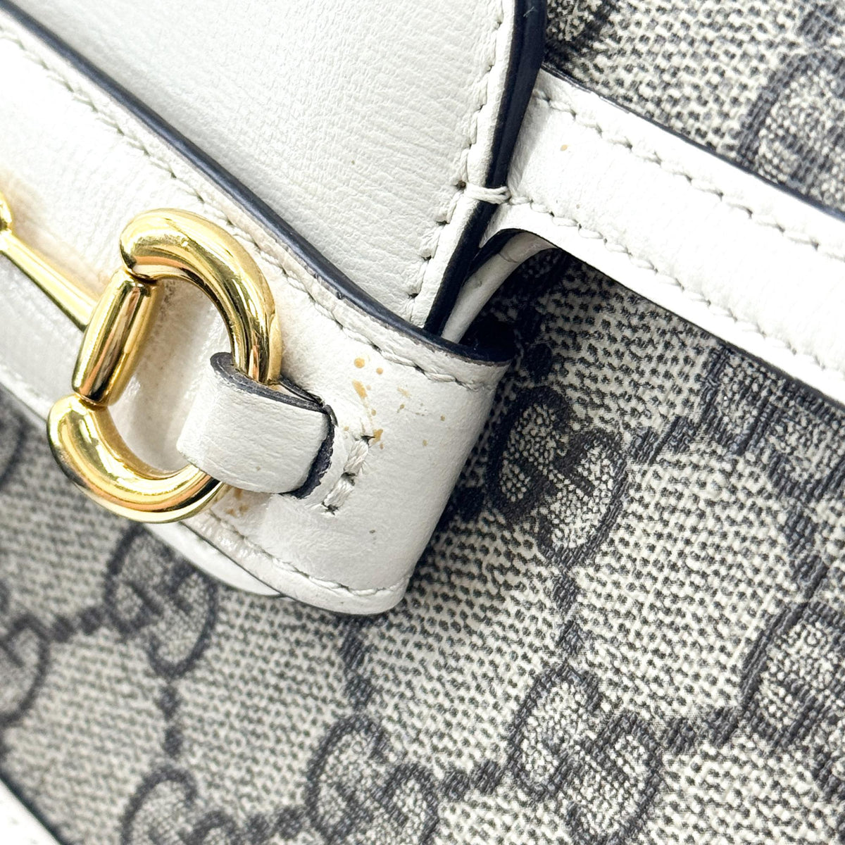 Gucci Horsebit 1955 GG Coated Canvas with Leather, White, Canvas, Shoulder Bag