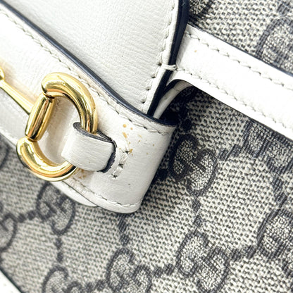 Gucci Horsebit 1955 GG Coated Canvas with Leather, White, Canvas, Shoulder Bag
