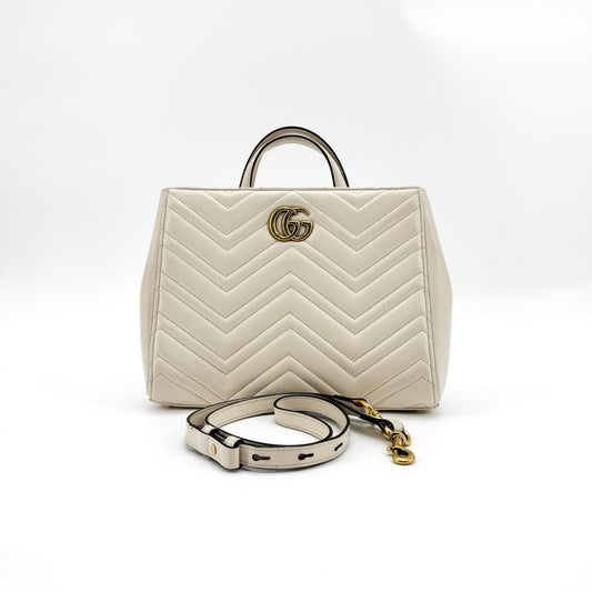 Gucci GG Marmont Matelasse Leather, Beige, Calfskin, Tote Bag