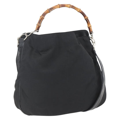 Gucci Vintage Bamboo Nylon and Patent Leather, Black, Nylon, Handbag