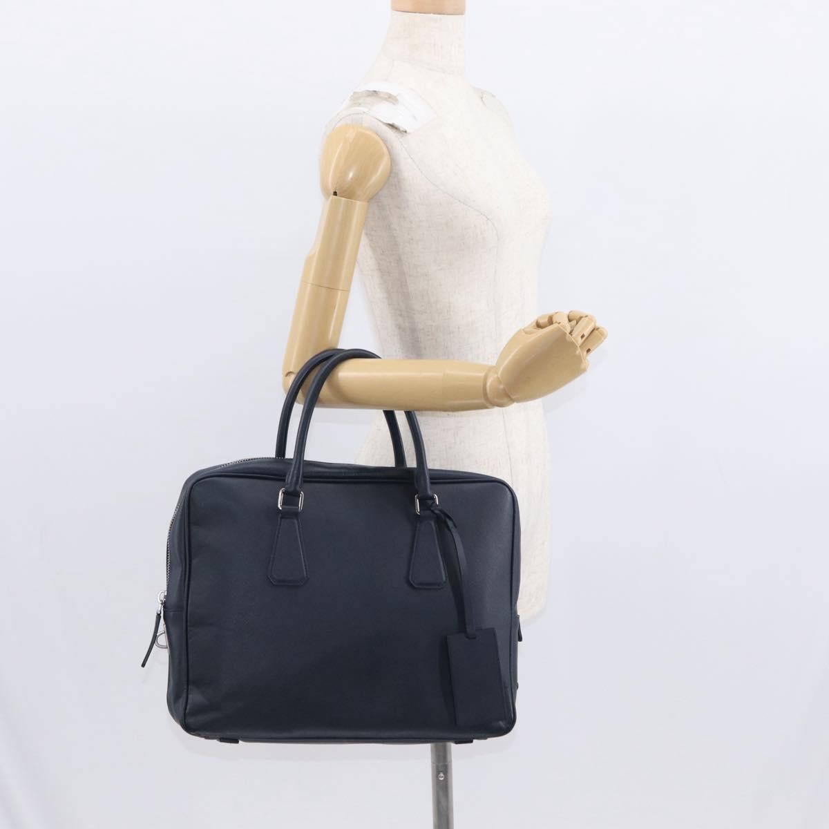Prada Convertible Zip Around Saffiano Leather, Navy, Leather, Briefcase