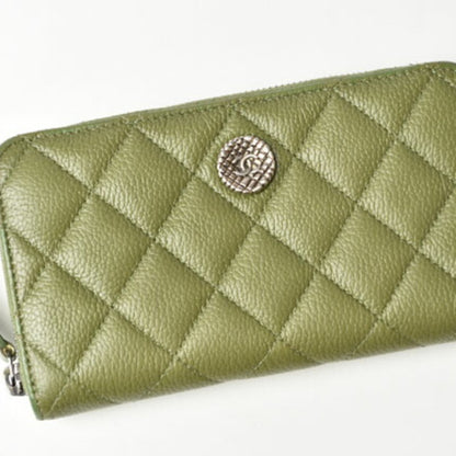 Chanel Matelassé, Green, Leather, wallet