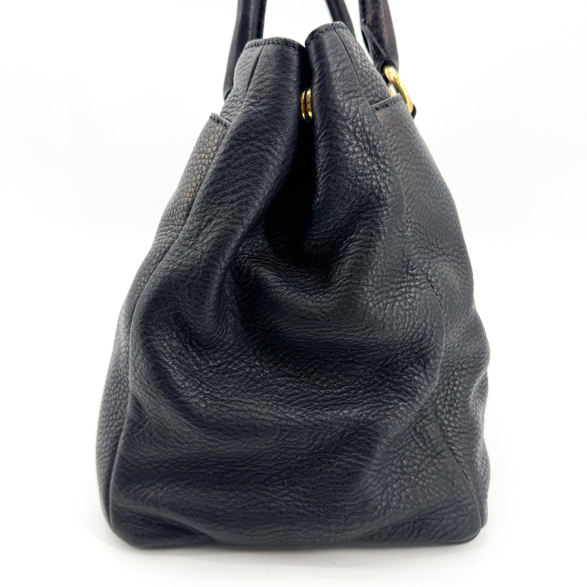 Prada Convertible Open Leather, Black, Leather, Tote Bag