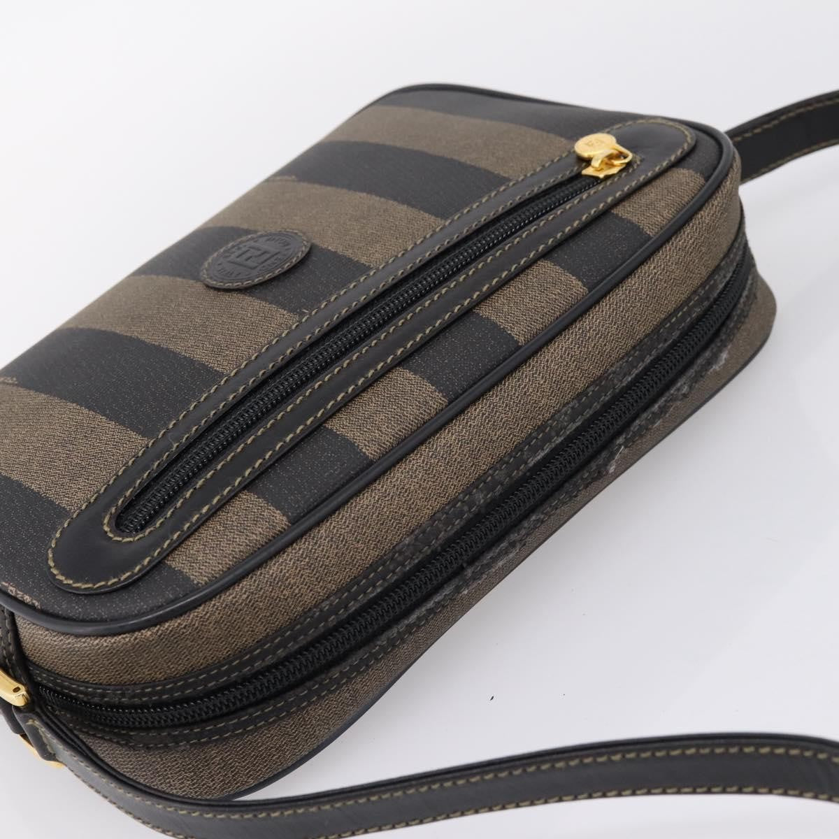 Fendi Vintage Pequin Front Pocket Coated Canvas, Brown, Canvas, Crossbody Bag