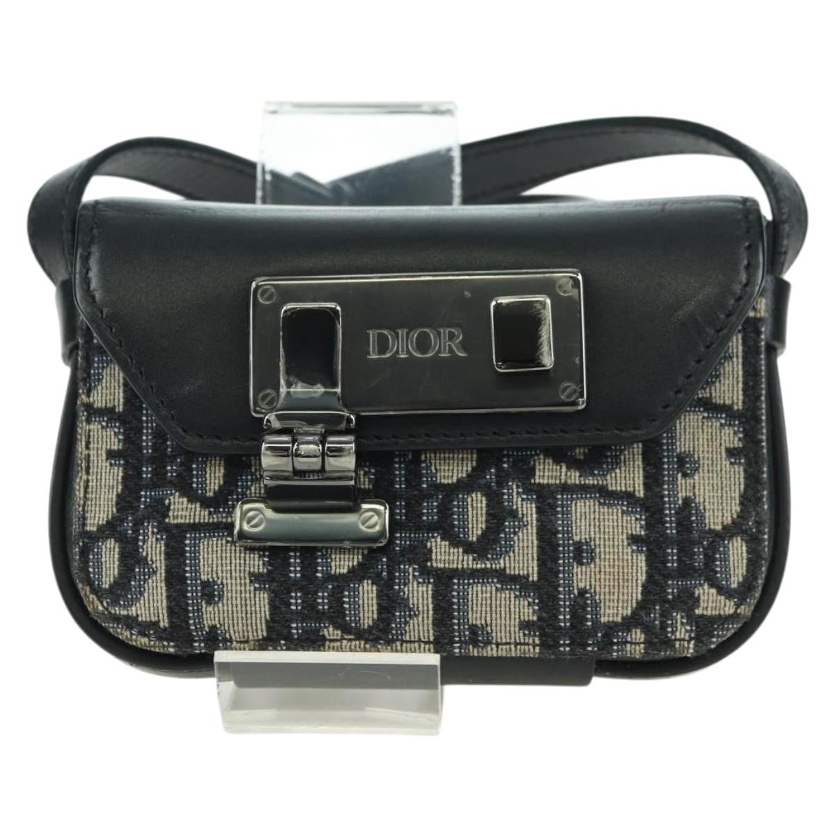 Christian Dior Clasp Lock Messenger Oblique Canvas and Leather, Navy, Canvas, Clutch