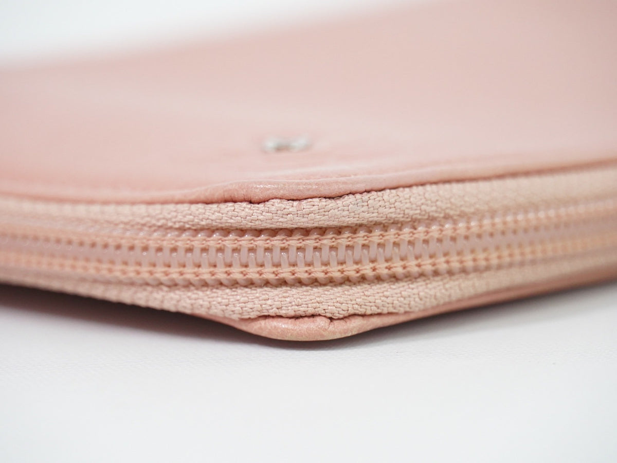 Chanel Camellia Zip Around Organizer Leather, Pink, Leather, Wallet
