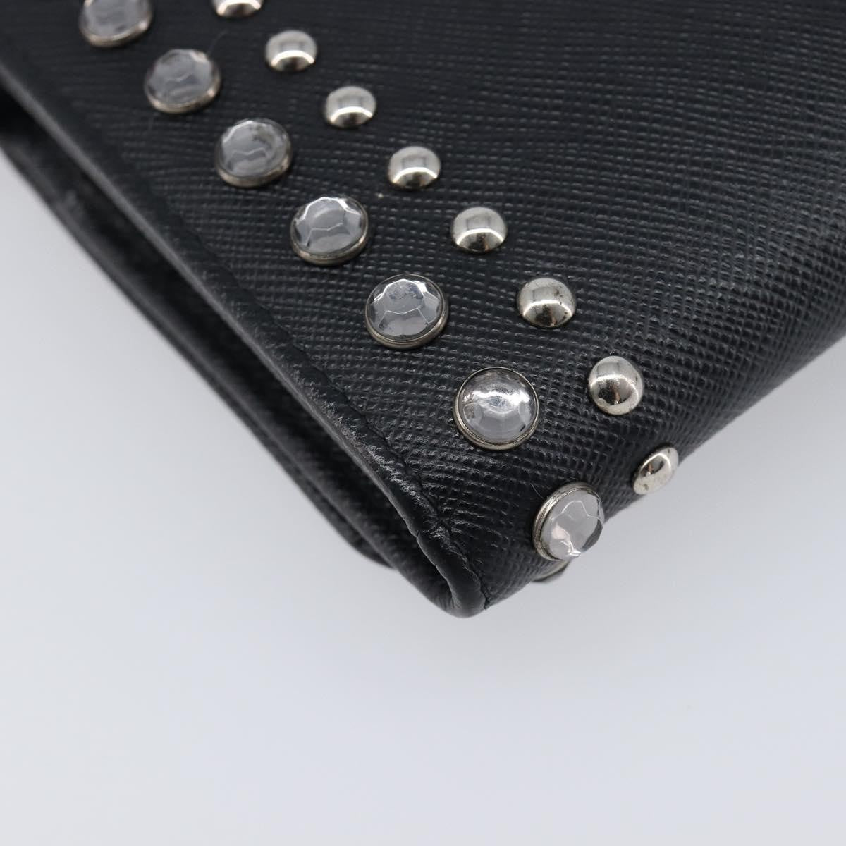Prada Flap Studded Saffiano Leather, Black, Leather, Crossbody Bag