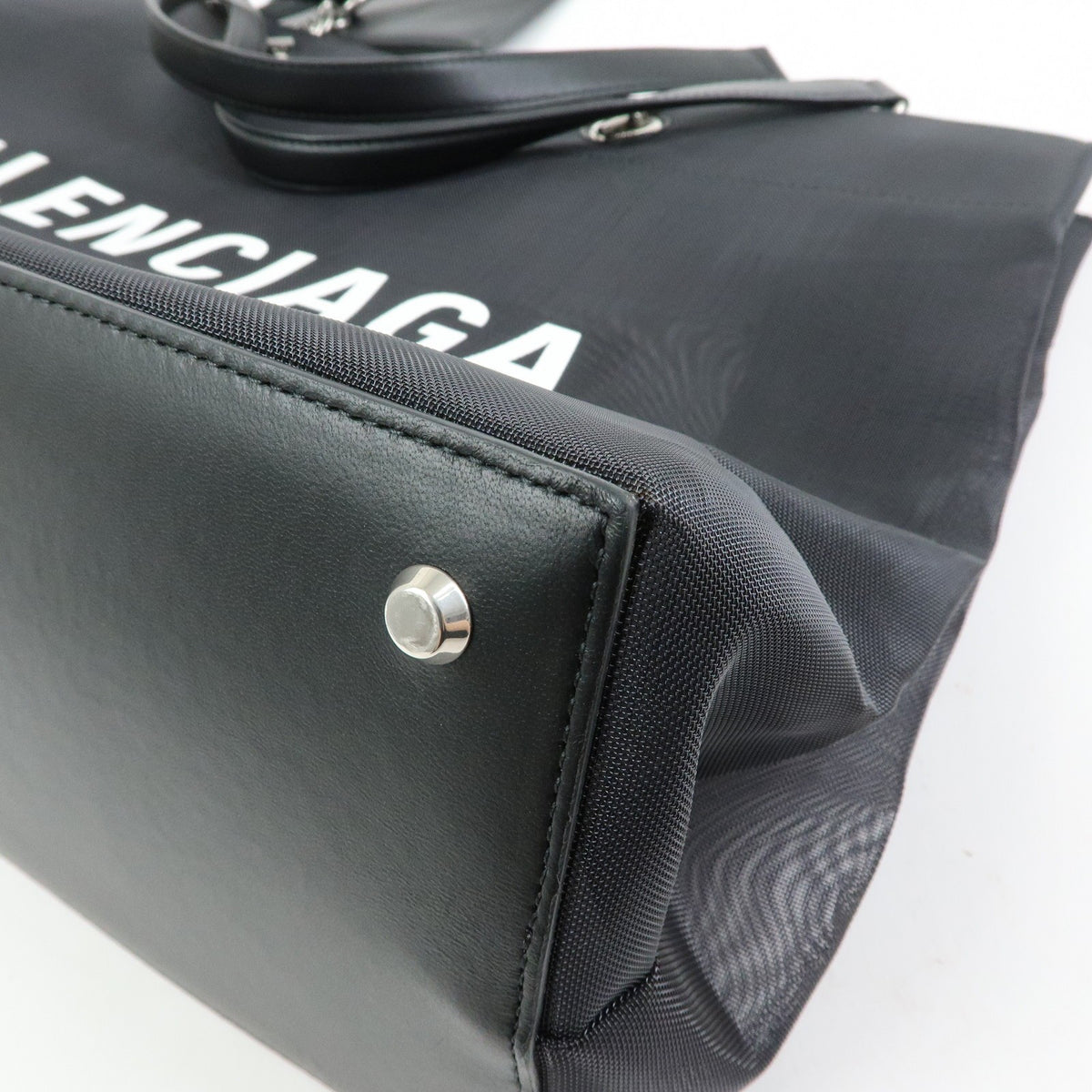 Balenciaga Duty Free Mesh with Leather, Black, Mesh, Tote Bag