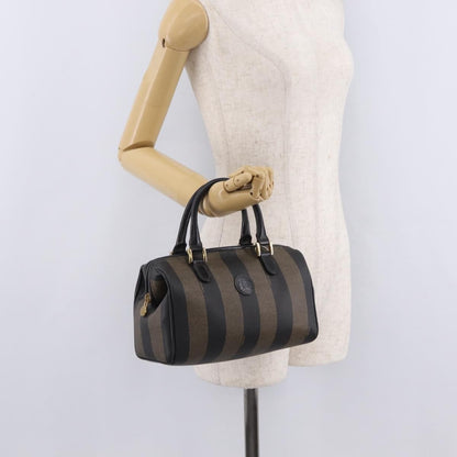 Fendi Vintage Pequin Boston Coated Canvas, Brown, Canvas, Handbag