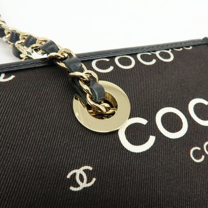 Chanel Vintage Coco Chain Shopping Printed Canvas, Black, Canvas, Tote Bag