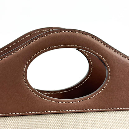 Burberry Logo Pocket Leather with Check Canvas, Brown, Canvas, Tote Bag