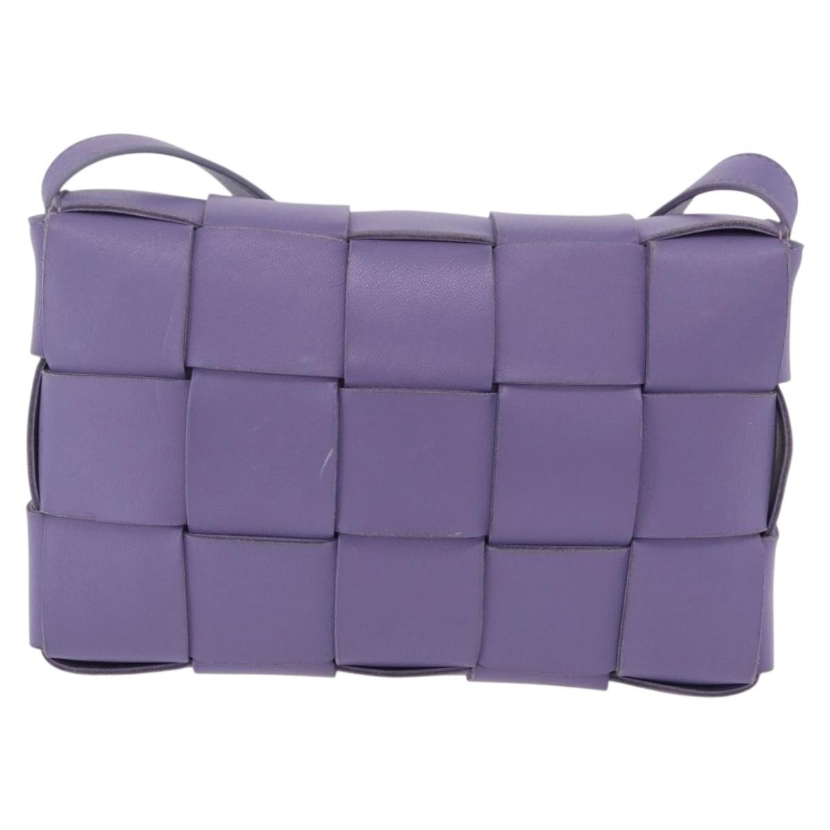 Bottega Veneta Cassette Maxi Intrecciato Leather, Purple, Leather, Crossbody Bag