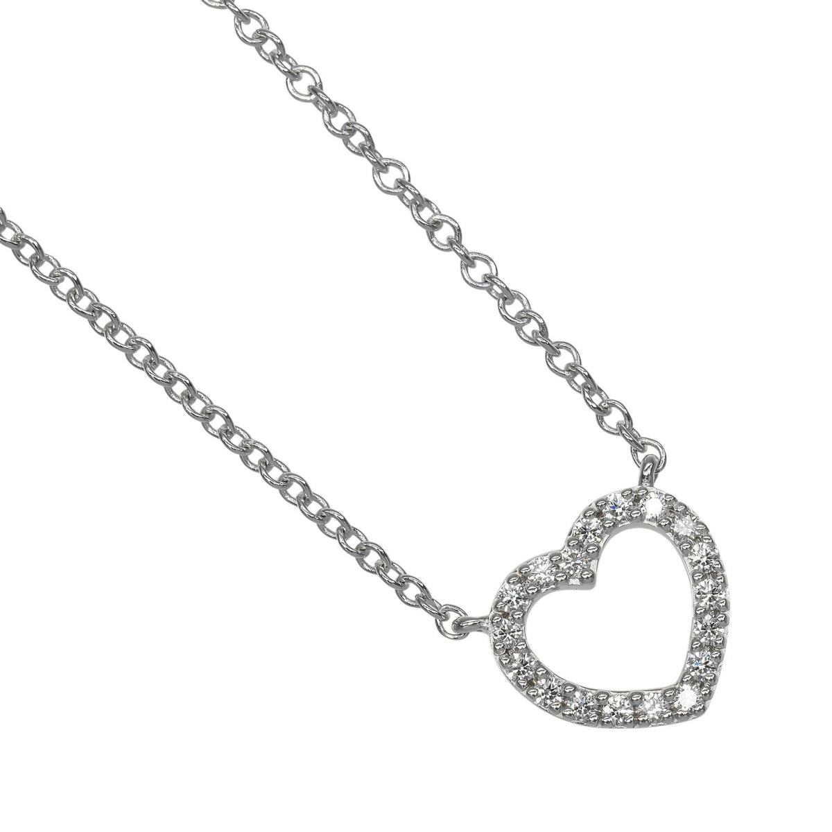 Tiffany & Co. Metro Open Heart Pendant 18K White Gold and Diamonds, Silver, White Gold, Necklace