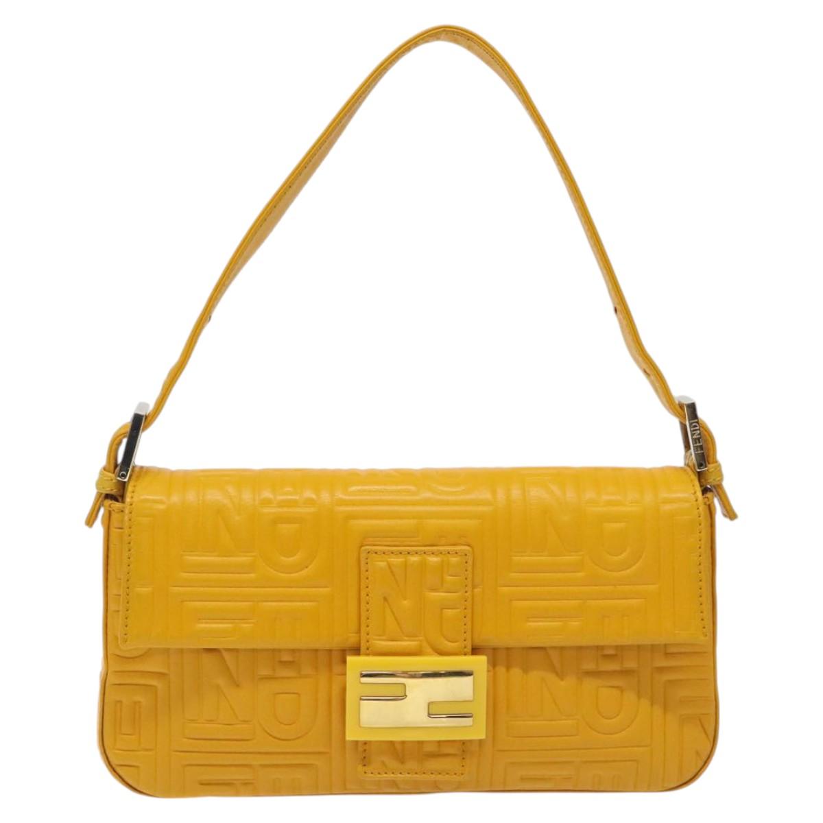 Fendi Baguette NM Bag Zucca Embossed Leather, YELLOW, LEATHER, Shoulder bag