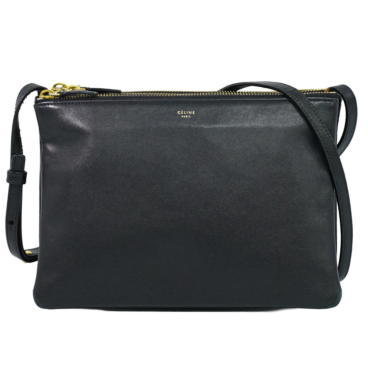 Celine Trio Leather, Black, Leather, Crossbody Bag