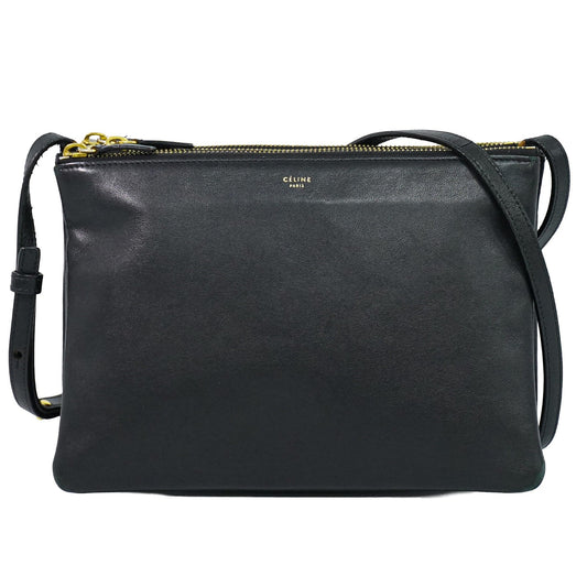 Celine Trio Leather, Black, Leather, Crossbody Bag