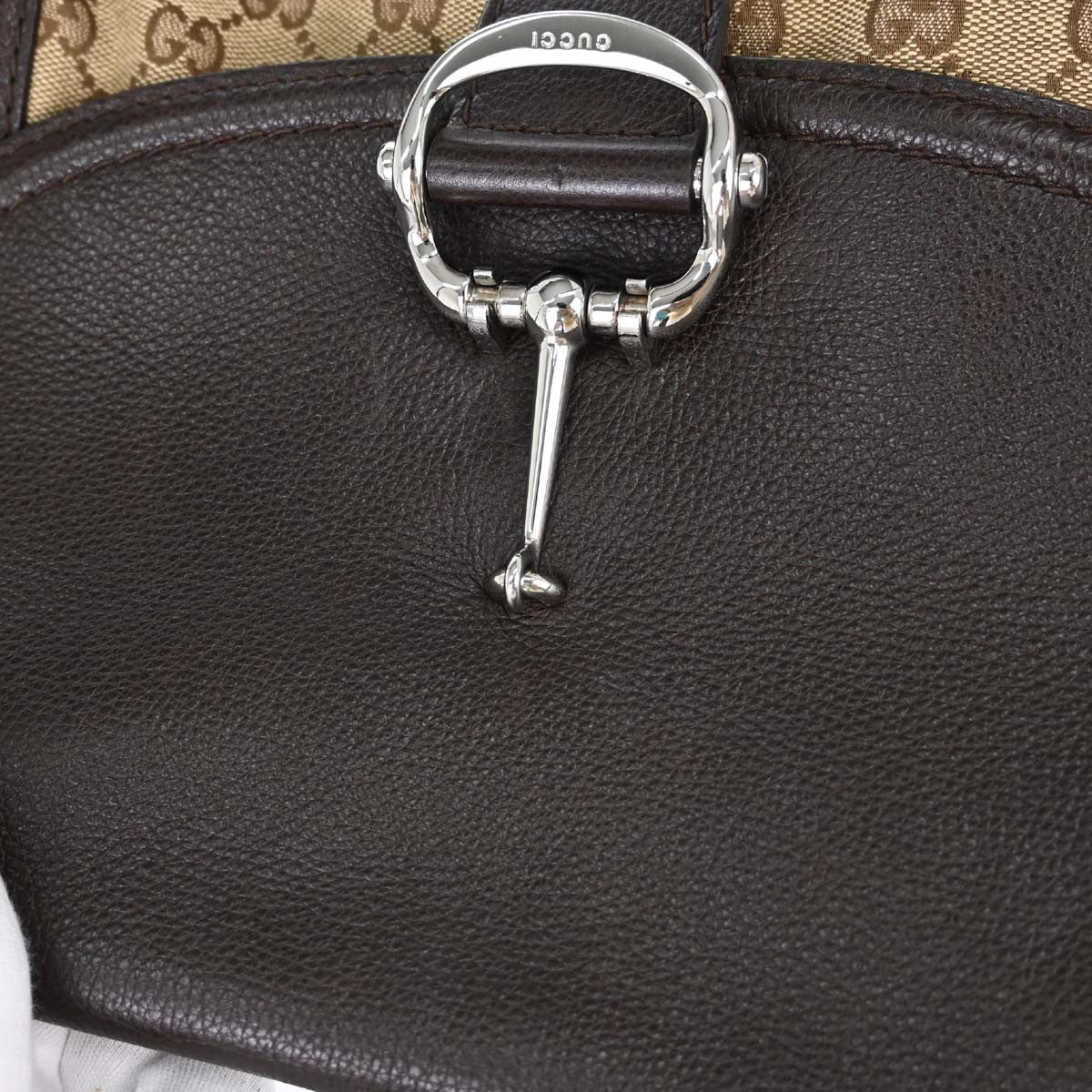 Gucci Techno Horsebit Flap Hobo Leather, Beige, Canvas, Shoulder Bag