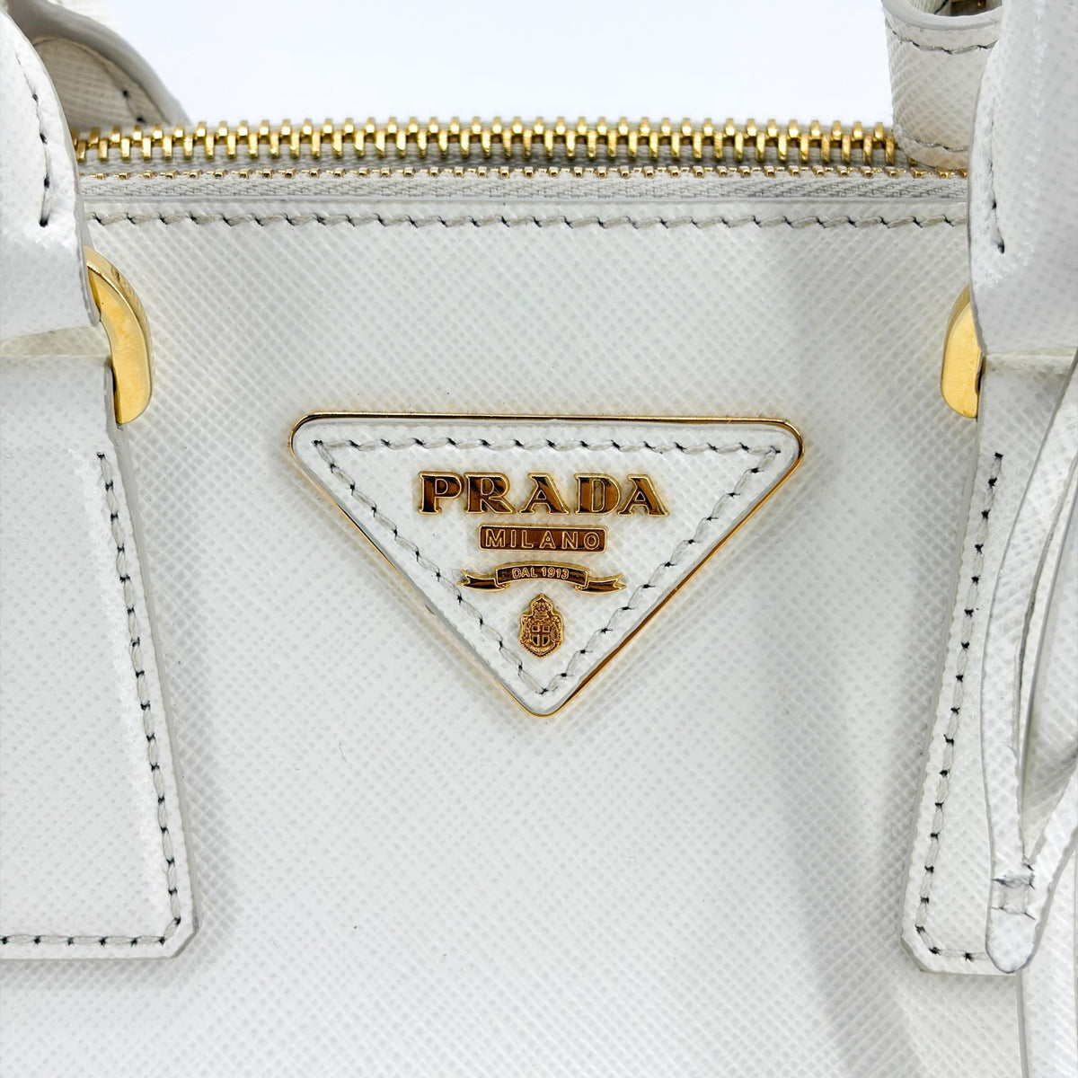 Prada Galleria Double Zip Saffiano Leather, White, Leather, Tote Bag