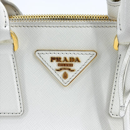 Prada Galleria Double Zip Saffiano Leather, White, Leather, Tote Bag