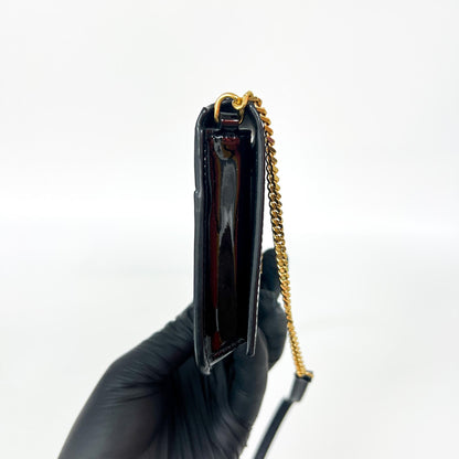 Saint Laurent Cassandre Flap Wristlet Patent, Black, Patent Leather, Handbag