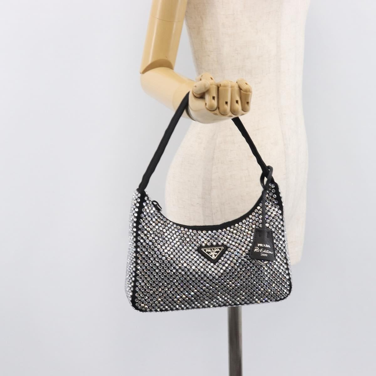 Prada Re-Edition 2000 Hobo Crystal Embellished Satin, Silver, Silk, Shoulder Bag