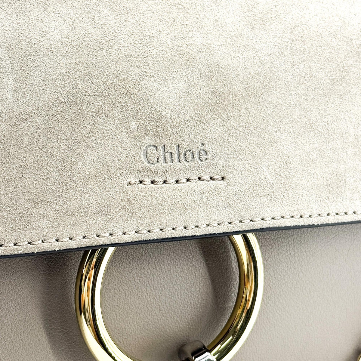 Chloe Faye Clutch Leather and Suede, Beige, Calfskin, Clutch