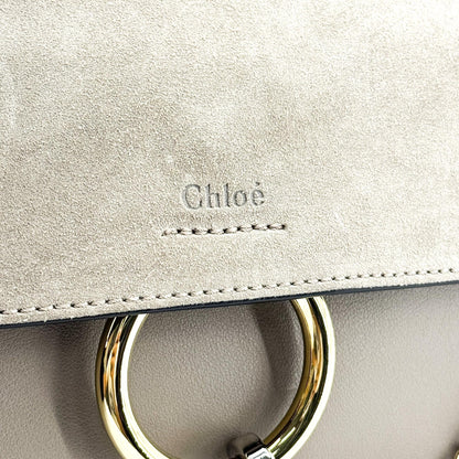 Chloe Faye Clutch Leather and Suede, Beige, Calfskin, Clutch