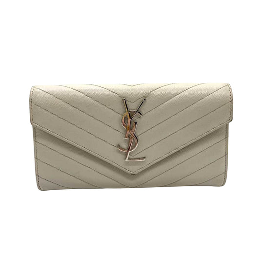 Saint Laurent Cassandra, White, Leather, wallet
