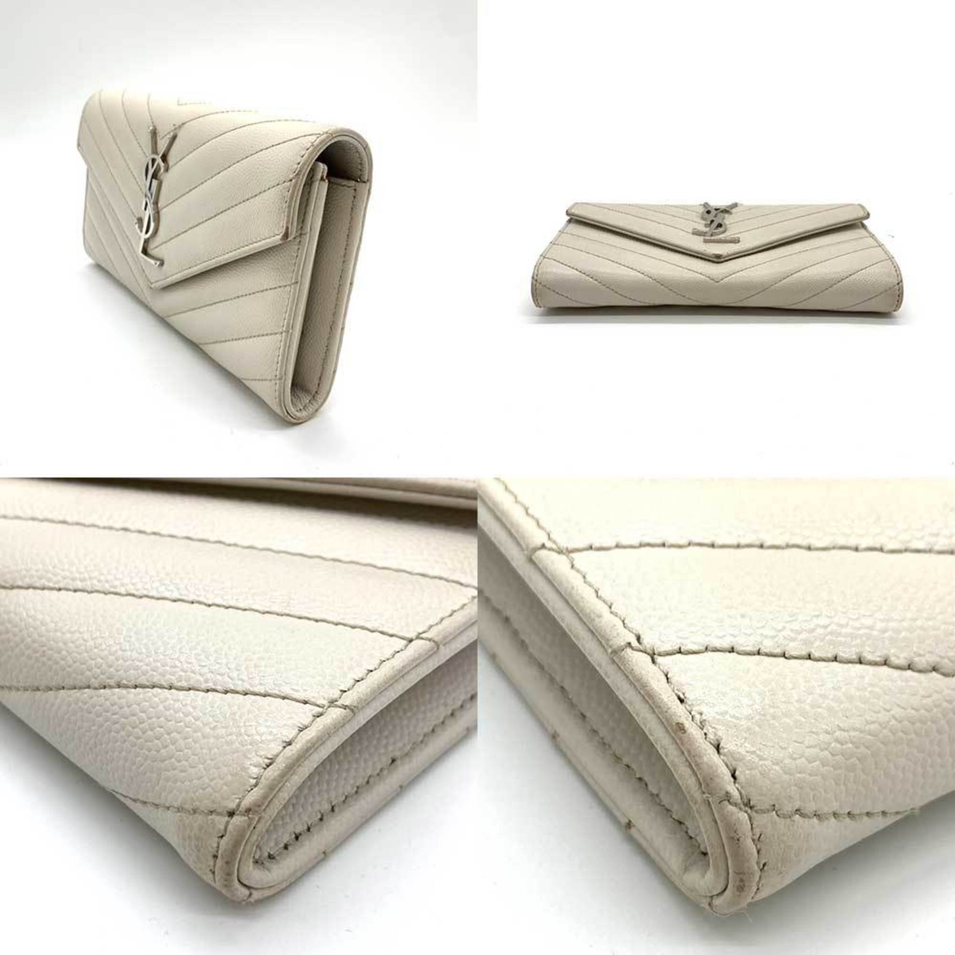 Saint Laurent Cassandra, White, Leather, wallet